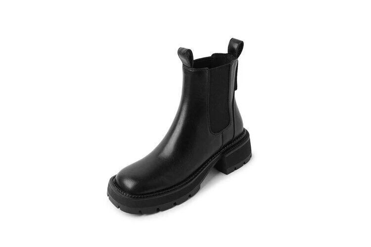 deanwangkt Autumn Shoes    NEW Fall/Winter Women Boots Round Toe Chunky Heel Shoes Women Split Leather Ankle Boots Platform Shoes Women Short Modern Boots - Deanwangkt