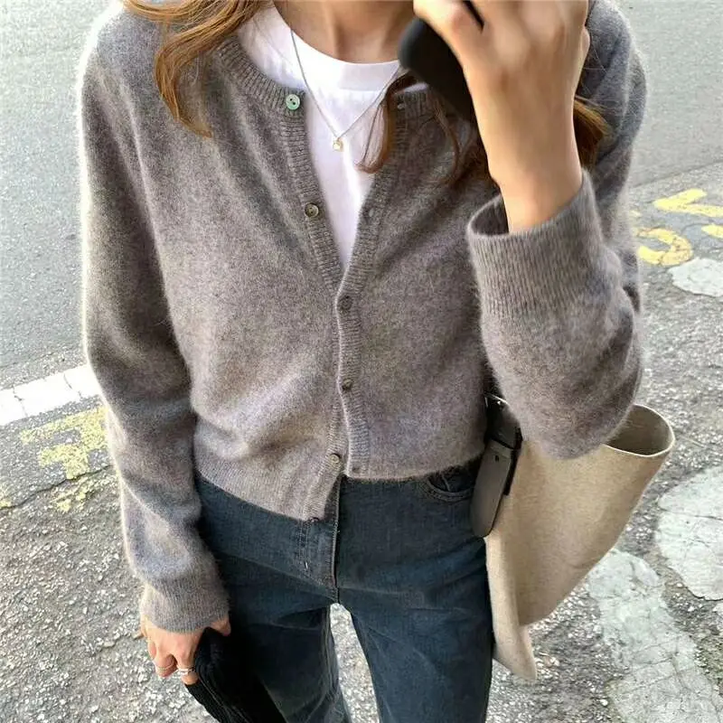 deanwangkt Sweater Cardigan Women Single Breasted Long Sleeve Elegant Vintage Jumper Solid Wool Knitted Autumn Winter Outwear X452 - Deanwangkt