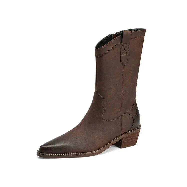 deanwangkt Autumn Shoes    NEW Fall Shoes Women Pointed Toe Chunky Heel Shoes Winter Split Leather Black Shoes Retro Western Boots Cowboy Boots for Women - Deanwangkt