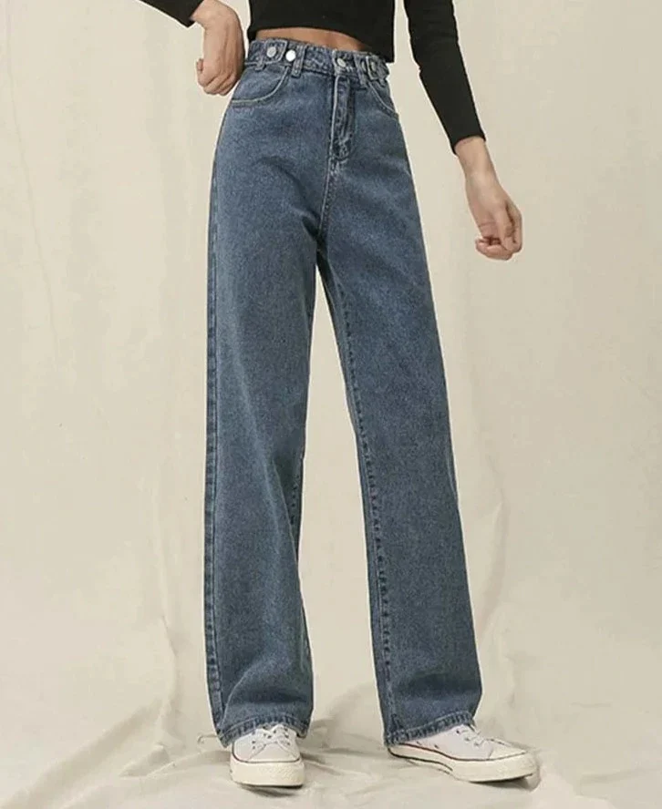 deanwangkt High Waisted Jeans For Women Denim Joggers Pants Mom Trousers Lace Up Button Full Length Straight  Fashion Gray - Deanwangkt