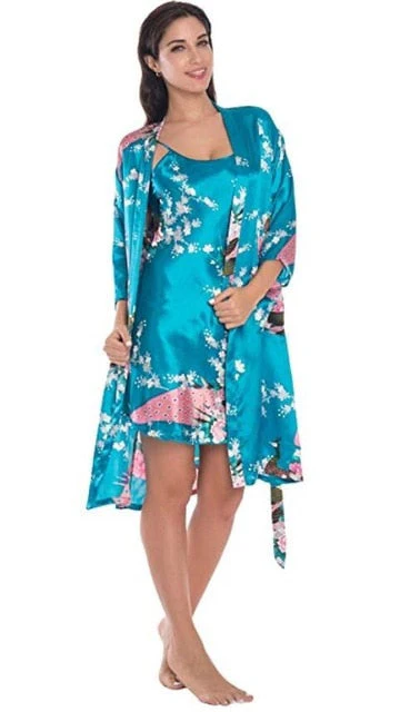 Fashion Women's Summer Mini Kimono Robe Lady Rayon Bath Gown Yukata Nightgown Sleepwear Sleepshirts Pijama Mujer Size M-XL - Deanwangkt