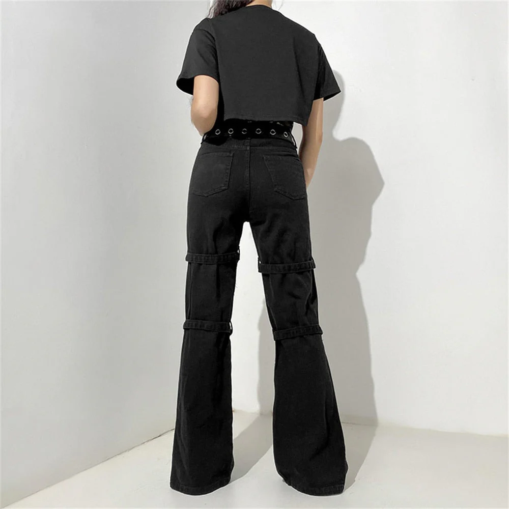 deanwangkt Gothic Emo Alt Cargo Pants Techwear Hip Hop Jeans Lazy Goth Punk Black Denim Trousers Streetwear Academic Low Waist Joggers Y2k - Deanwangkt