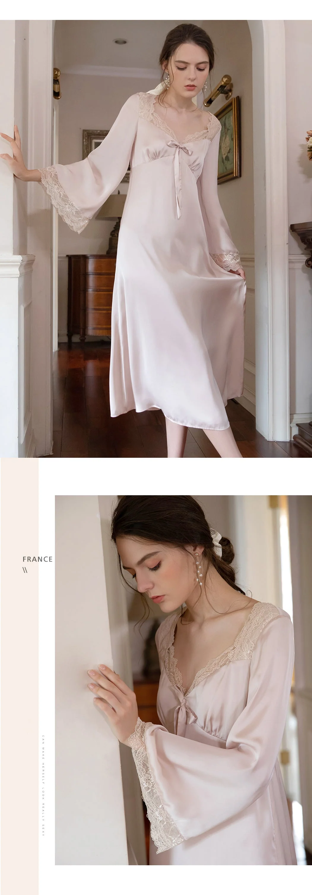 deanwangkt Romantic Nightgown Nightwear Princess Women Vintage Sleepwear Satin - Deanwangkt