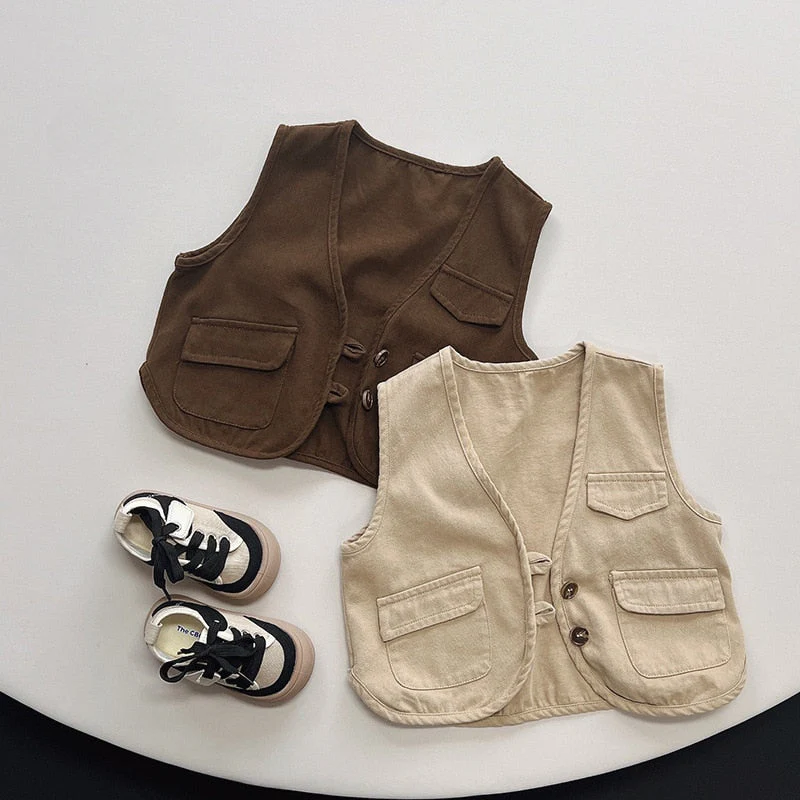deanwangkt Autumn Boys and girls solid color all-match waistcoats Kids cotton casual Vest - Deanwangkt