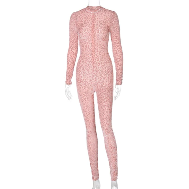 deanwangkt Chicology Leopard Mesh Winter Fall Long Jumpsuit Sexy Y2K Club Outfits Women Fashion Clothes Bodycon One Piece Streetwear - Deanwangkt