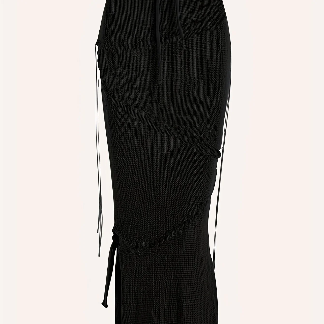 deanwangkt  Solid Knitted Drawstring Waist Side Shirring Skirt, Casual Asymmetrical Ankle Skirt . Women's Clothing - Deanwangkt