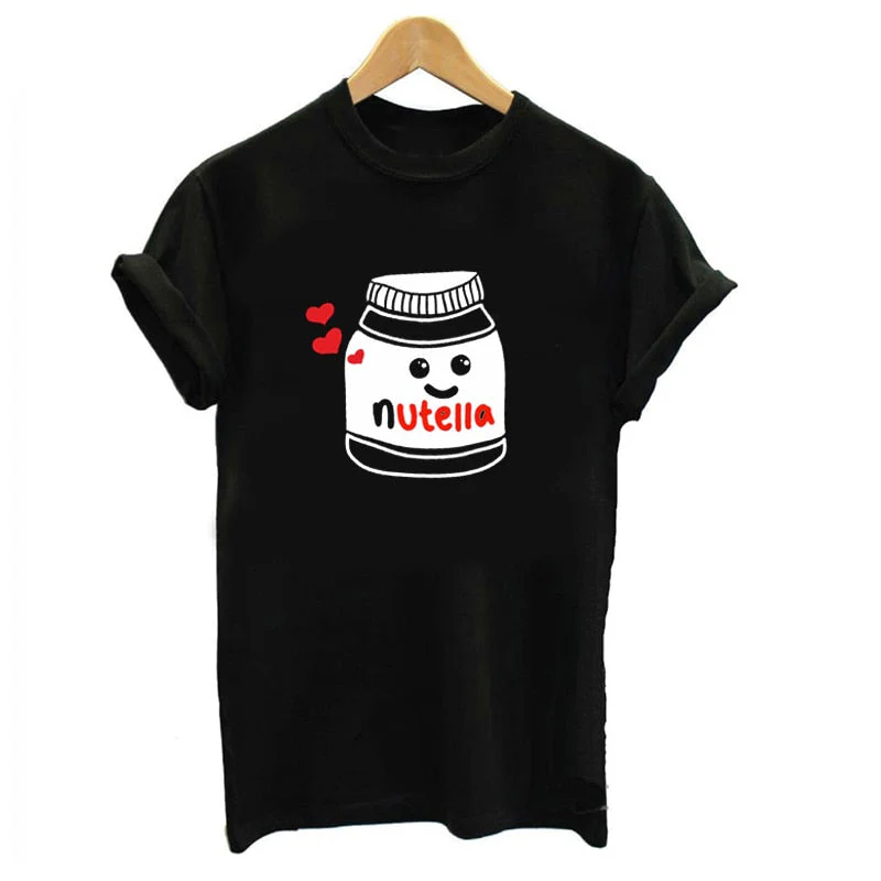 Wenkouban Funny New Couple Clothes Summer Tees Women T-Shirt Cotton Print Nutella T Shirt Women Tops Couple Harajuku T Shirts - Deanwangkt