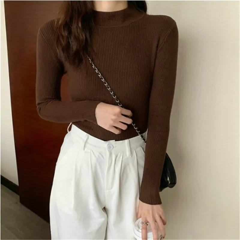 deanwangkt New Knitting Pullover Sweater Long Sleeve Bottom Shirt Slim Turtleneck Sweaters Autumn Winter Soft Blouse Jumpers For Women - Deanwangkt