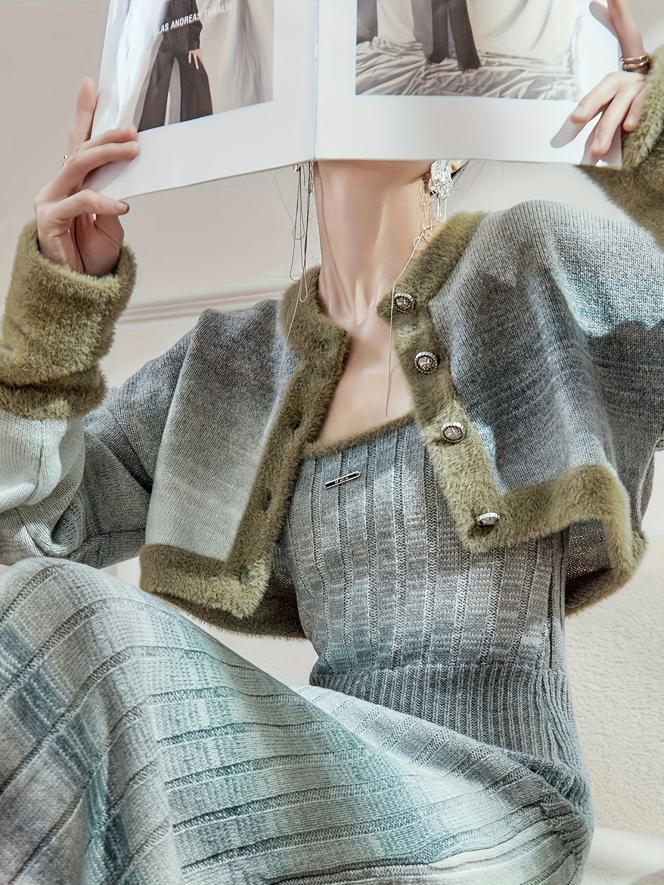 deanwangkt  Elegant Slim Two-piece Dress Set, Long Sleeve Button Front Crop Coat & Slim Pleated Long Length Dress Outfits, Women's Clothing - Deanwangkt