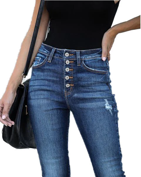 deanwangkt New Arrival Women's High Waist Ripped Jeans Fashion Stretch Skinny Jeans Slim Denim Pencil Pants Female Fall/Winter Clothes - Deanwangkt