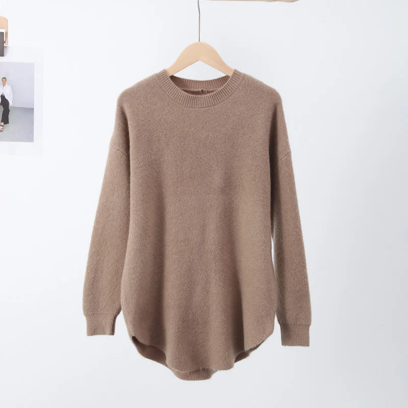 deanwangkt Casual Loose Knit Pullover Women Solid O-neck Fluffy Sweater Female Autum Warm Soft Fashion Long Sleeve Lady Knitwear - Deanwangkt