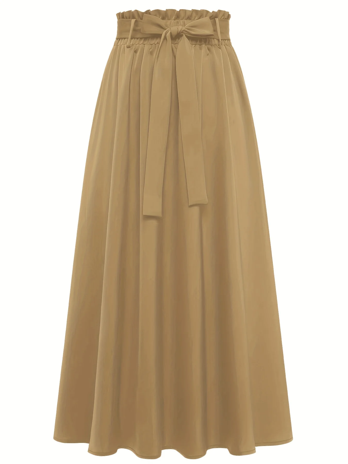 Solid Belted Maxi Skirts, Elegant Pleated Versatile Skirts, Women's Clothing - Deanwangkt