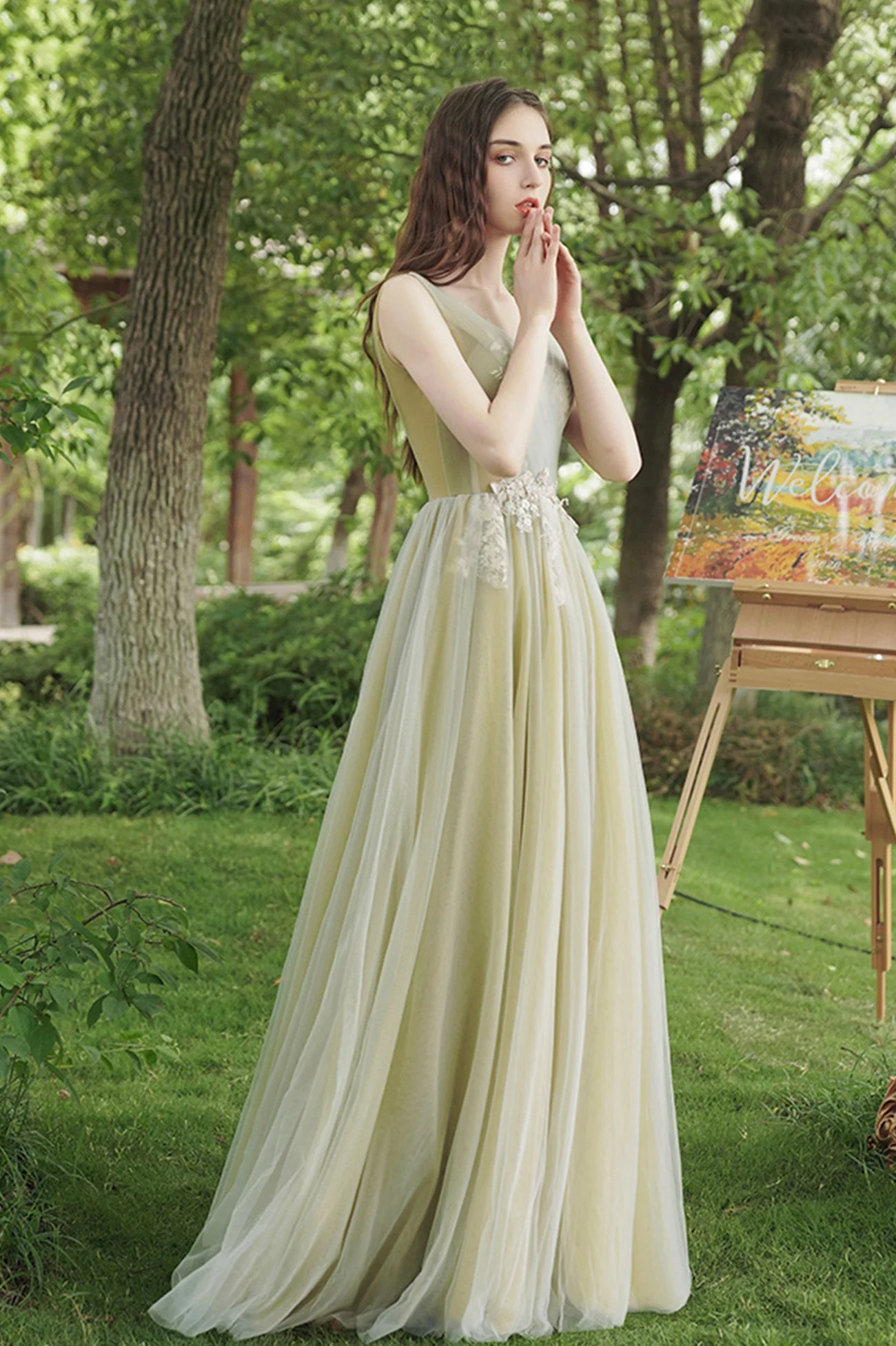 solvbao Green Lace Long Prom Dress, A-Line Evening Dress - Deanwangkt