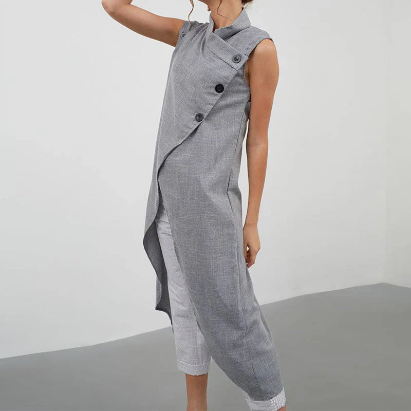 deanwangkt Celmia Women Asymmetrical Blouses  Summer Sleeveless Breathable Thin Tops Casual Chic Split Long Shirts Blusas Femmininas - Deanwangkt