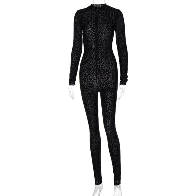 deanwangkt Chicology Leopard Mesh Winter Fall Long Jumpsuit Sexy Y2K Club Outfits Women Fashion Clothes Bodycon One Piece Streetwear - Deanwangkt