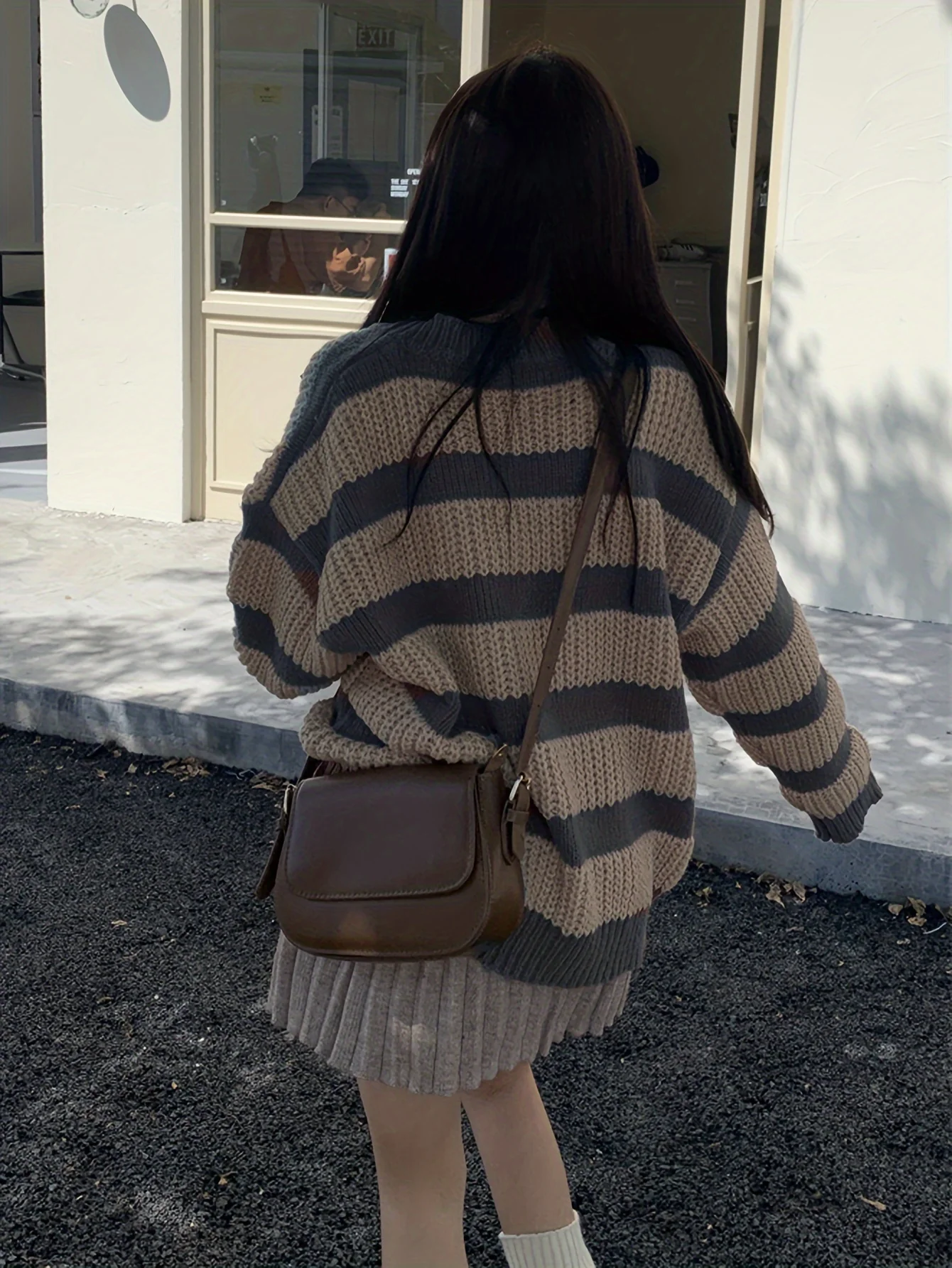 deanwangkt-1  Striped V Neck Pullover Sweater, Casual Long Sleeve Drop Shoulder Sweater, Women's Clothing - Deanwangkt