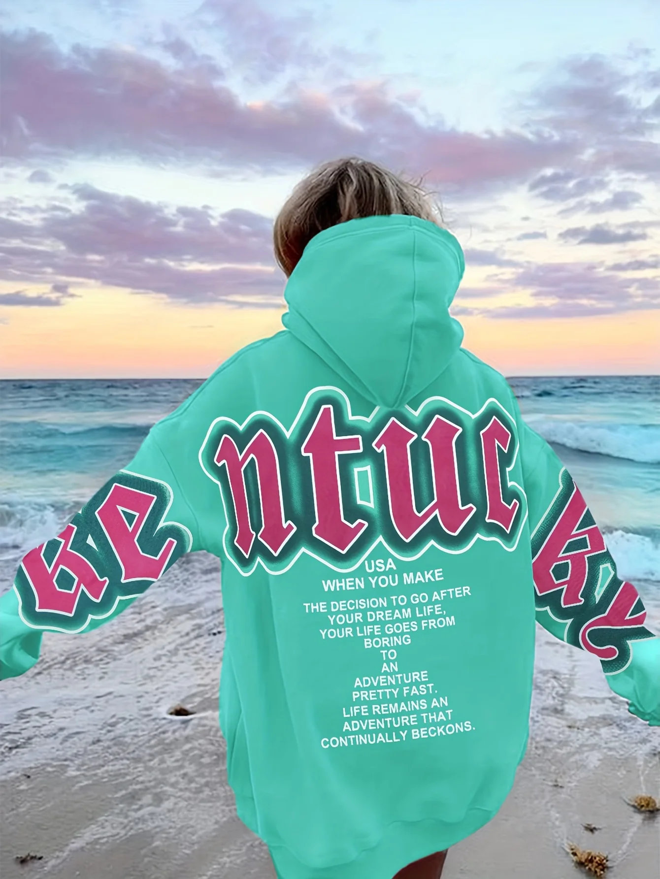 Letter Print Loose Hoodie, Casual Long Sleeve Hoodies Sweatshirt, Women's Clothing - Deanwangkt