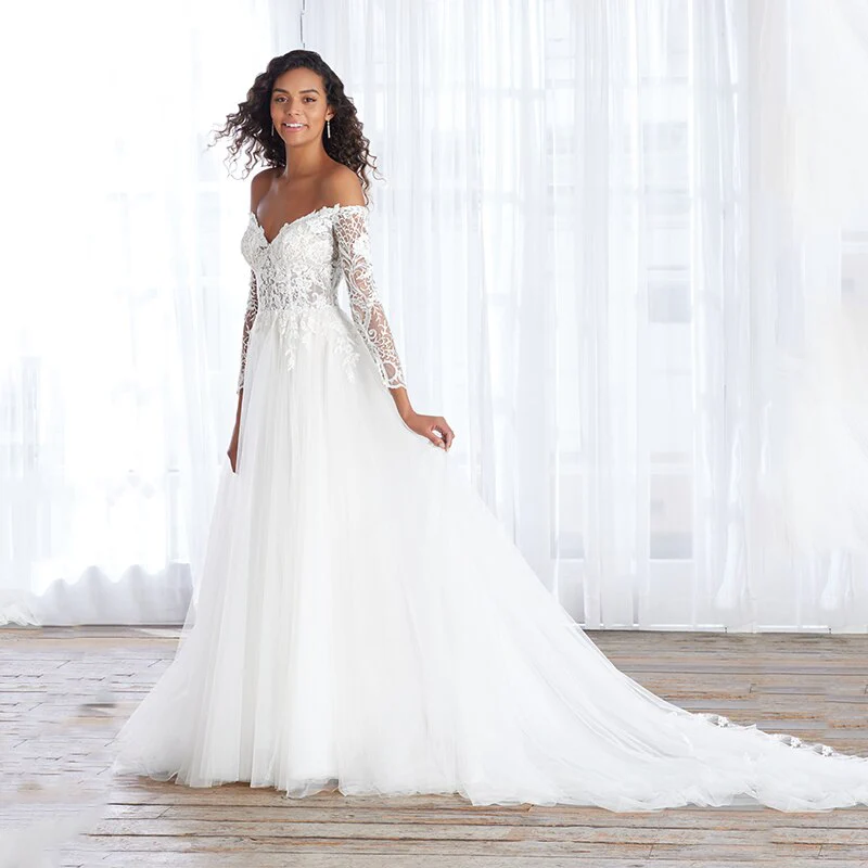 deanwangkt  Off the Shoulder Appliques Lace Wedding Dresses Long Sleeve Evening Prom Bridal Gowns Brautkleider Bride  Vestidos De Novia - Deanwangkt