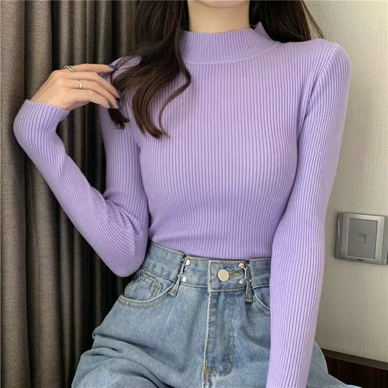 deanwangkt New Knitting Pullover Sweater Long Sleeve Bottom Shirt Slim Turtleneck Sweaters Autumn Winter Soft Blouse Jumpers For Women - Deanwangkt