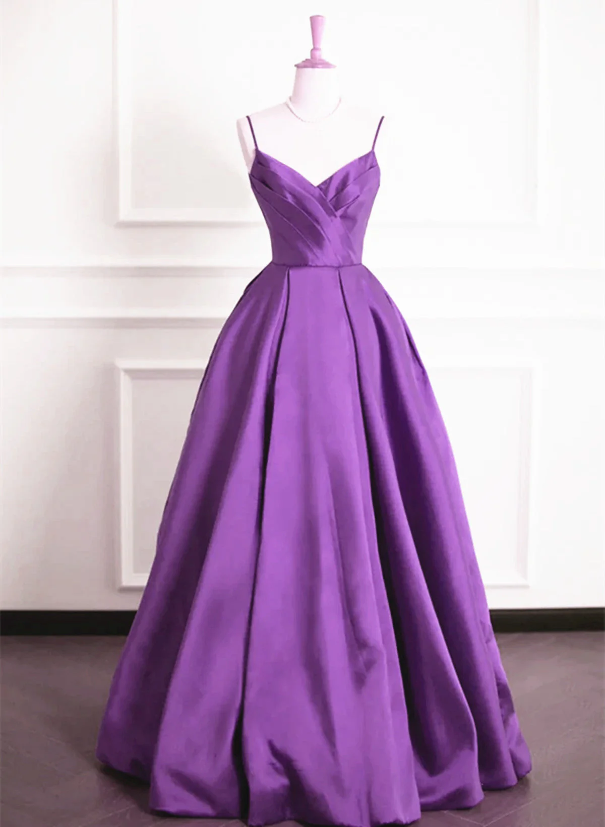 Solvbao Purple Satin V-neckline Straps Long Prom Dress, Purple Evening Dress Formal Dress - Deanwangkt