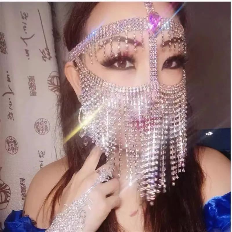 deanwangkt New Tassel Veil Masks Women Headwear Rhinestone Chains Face Mask Masquerade Dance Party Costume Sexy Face Accessories Jewelry - Deanwangkt