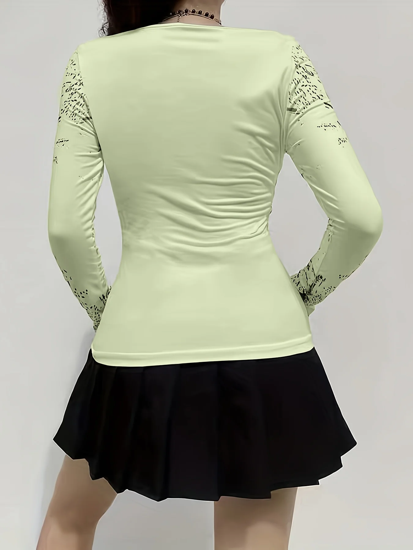 deanwangkt  Graphic Print Crew Neck T-Shirt, Gothic Long Sleeve Top For Spring & Fall, Women's Clothing - Deanwangkt