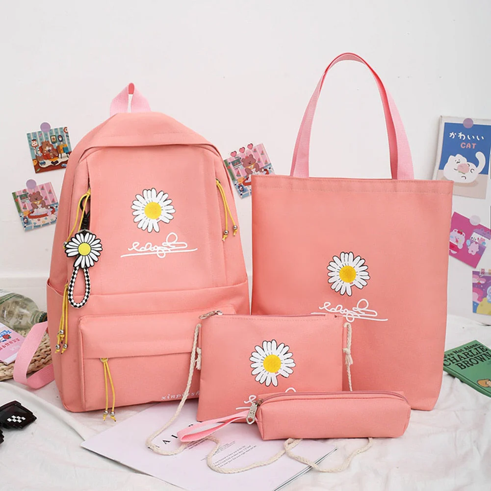 deanwangkt 4Pcs/Set Women School Backpacks Schoolbag Daisy Canvas For Teenagers Girls Student Book Bag Boys Satchel Bolsas Mochilas Sac New - Deanwangkt