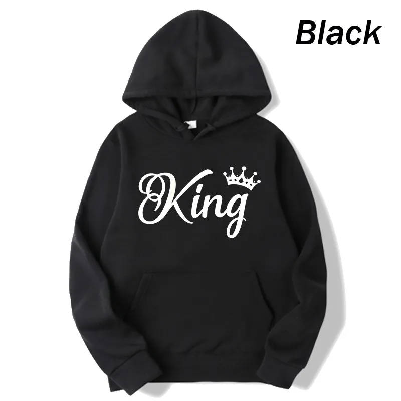 deanwangkt Fashion Men Women Long Sleeve Pullover Hooded Sweatshirts Unisex King and Queen Print Hoodies Casual Streetwear Couple Sweat - Deanwangkt