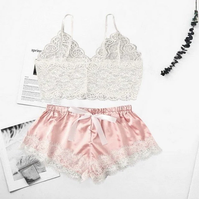 deanwangkt Long sleeve Womens Pajamas Sexy Lace Lingerie Nightwear Underwear Sleepwear 3PC Suit Pajama Sets For Women Pijama Mujer - Deanwangkt