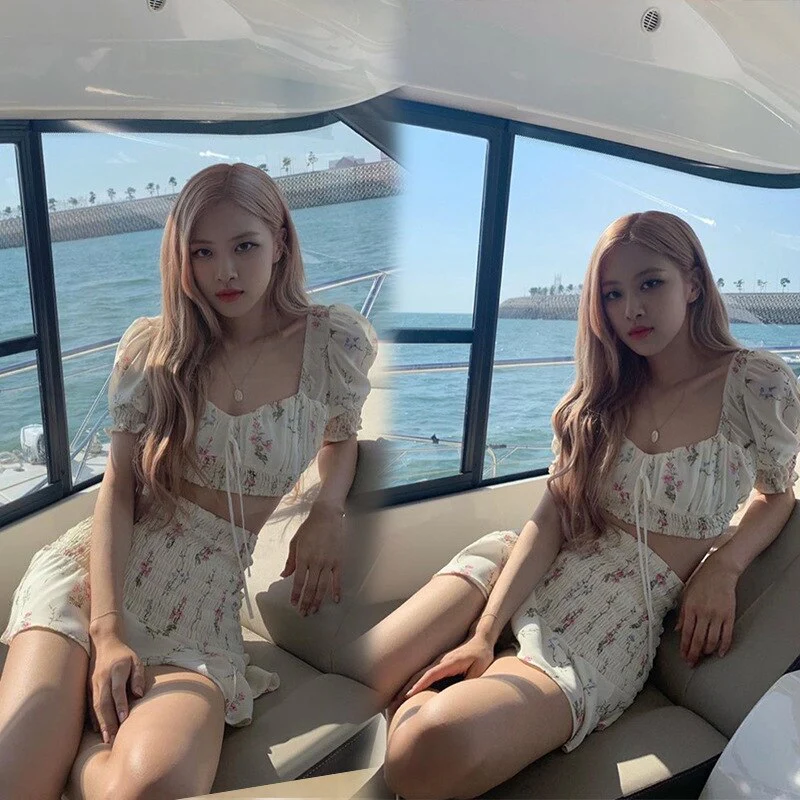 deanwangkt Women Set Boho Sew Summer Sexy Women 2 Two Piece Set Crop Top High Waist Mini Skirt Suits Lady Chic Floral Bodycon Party Clothes Fairy Dress - Deanwangkt