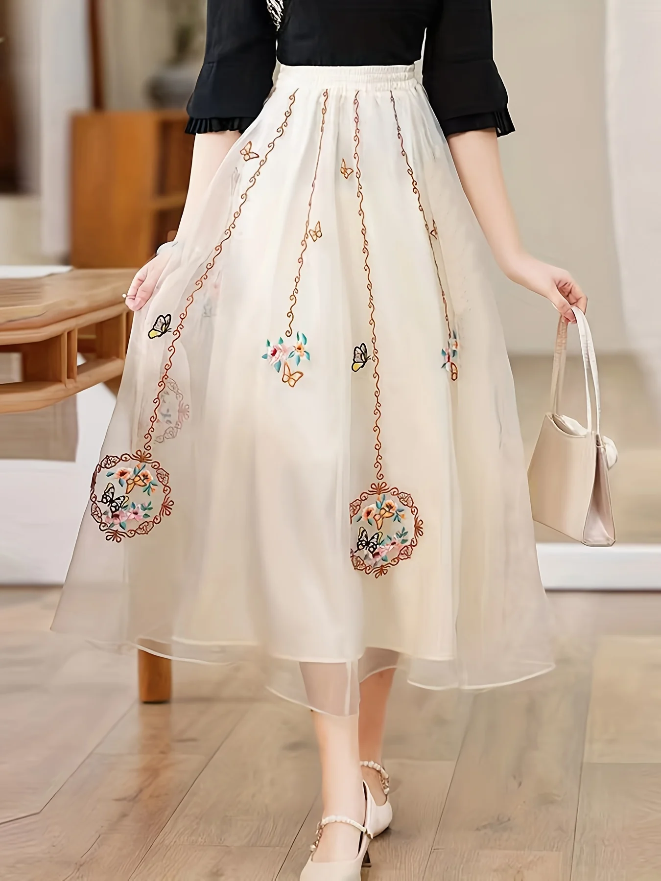 High Waist Embroidered Skirt, Ethnic Style Retro Casual Skirt, Women's Clothing - Deanwangkt