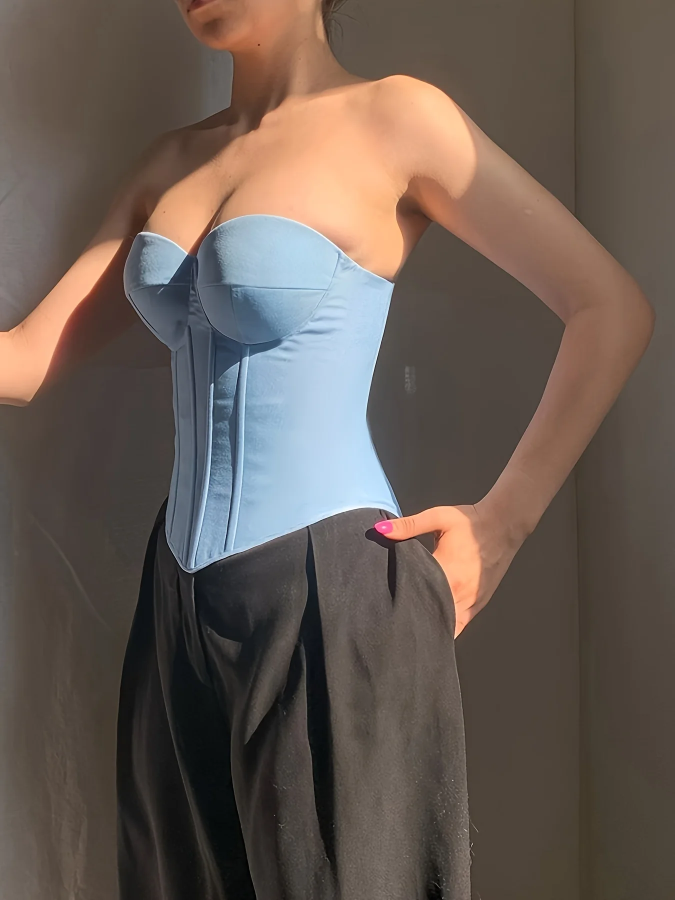 deanwangkt  Sweetheart Neck Corset Top, Stylish Solid Color Strapless Top, Women's Clothing - Deanwangkt