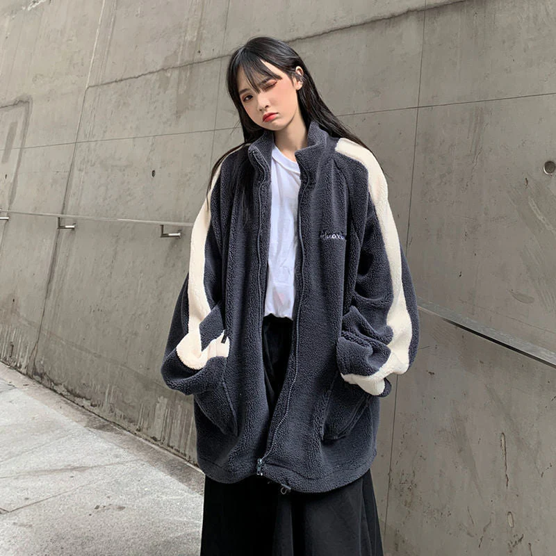 deanwangkt Oversize Women Hoodie Korean Fashion Autumn Winter Warm Harajuku Lamb Wool Zipper Hoodies Casual Thick Sweatshirt Loose - Deanwangkt