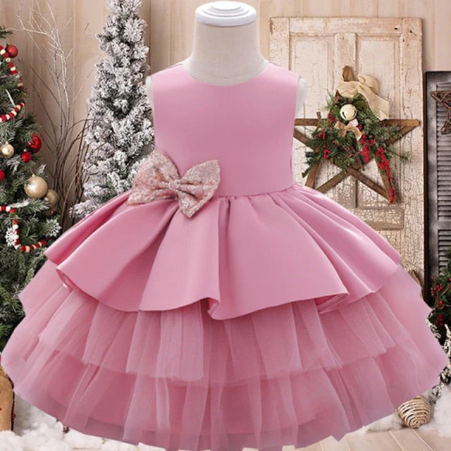 Summer Sequin Big Bow Baby Girl Dress 1st Birthday Party Wedding Dress For Girl Palace Princess Evening Dresses Kid Clothes - Deanwangkt