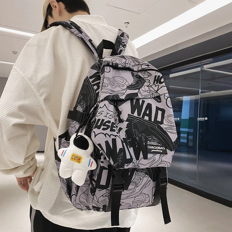 Back To School Harajuku Girl Male School Bag Female Graffiti Print Men Backpack Women Book Boy Bag Nylon Ladies Fashion Laptop Backpack Student - Deanwangkt