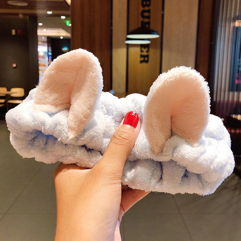 Wash Face Hair Holder Hairbands Soft Warm Coral Fleece Bow Animal Ears Headband For Women Girls Turban Fashion Hair Accessories - Deanwangkt