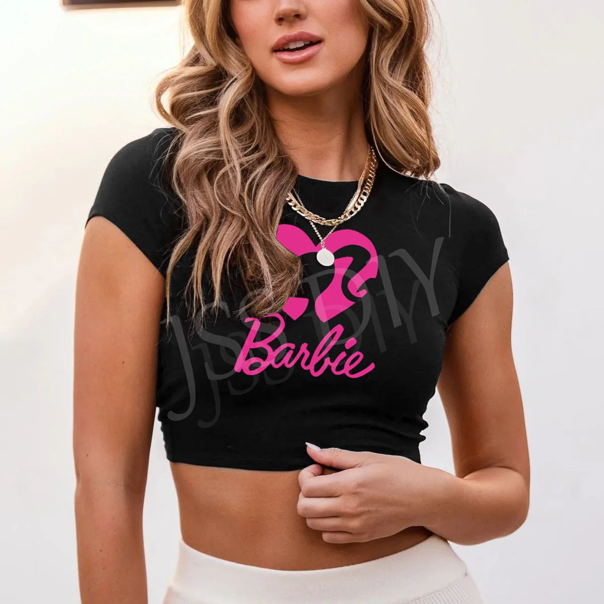 Joskka Barbie Inspired Outfits Diy Printed Barbie Tops Fashion Umbilical Dress Tie Rope Hollow Backless Outerwear T-Shirt Y2K Girls - Deanwangkt