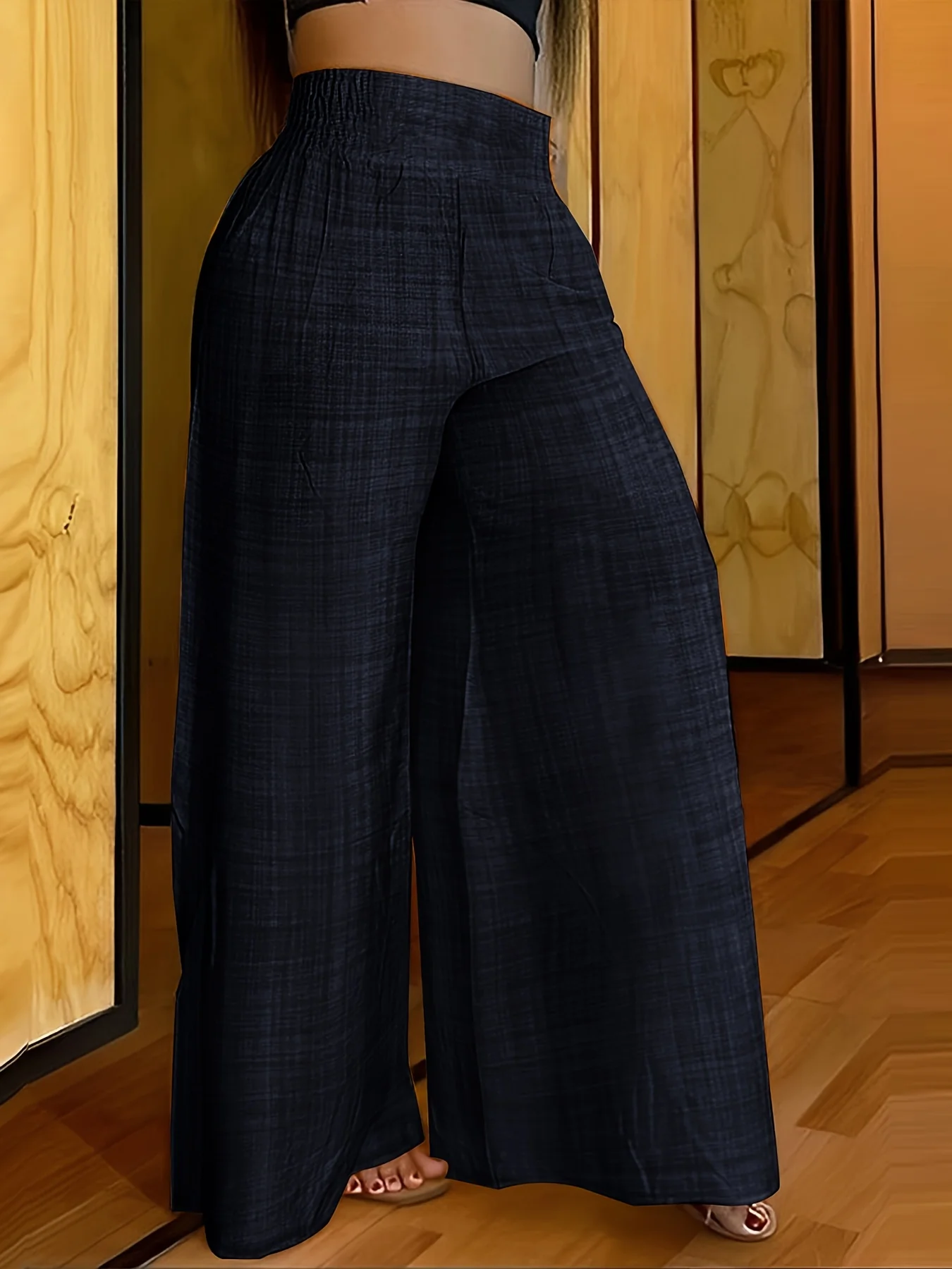 Solid Simple Palazzo Pants, Casual Wide Leg Elastic Waist Pants, Women's Clothing - Deanwangkt