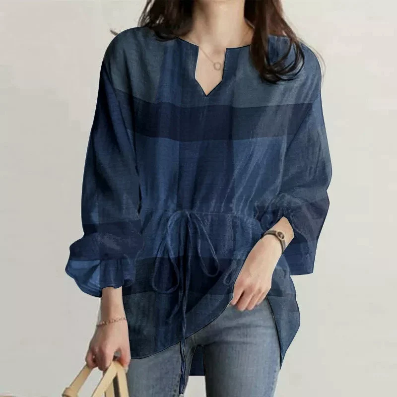 deanwangkt Women Plaid Button Up Ruffle Half Sleeve Loose Casual Blouses - Deanwangkt