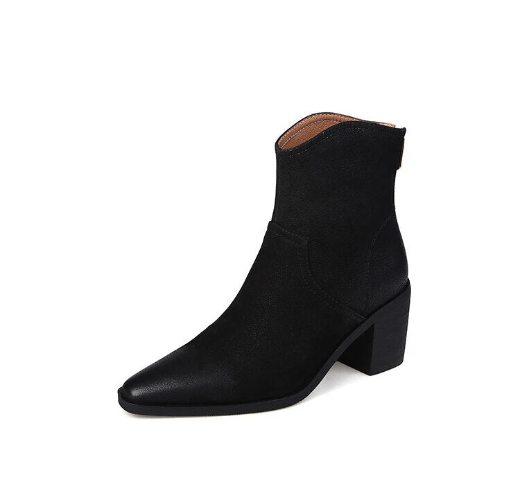 deanwangkt Autumn Shoes    NEW Fall/Winter Women Shoes Pointed Toe Chunky Heel Boots Genuine Leather Black Boots for Women Fashion Hight Heel Modern Boots - Deanwangkt