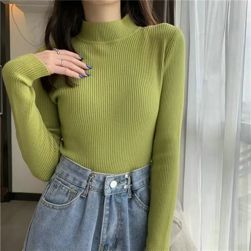 deanwangkt New Knitting Pullover Sweater Long Sleeve Bottom Shirt Slim Turtleneck Sweaters Autumn Winter Soft Blouse Jumpers For Women - Deanwangkt