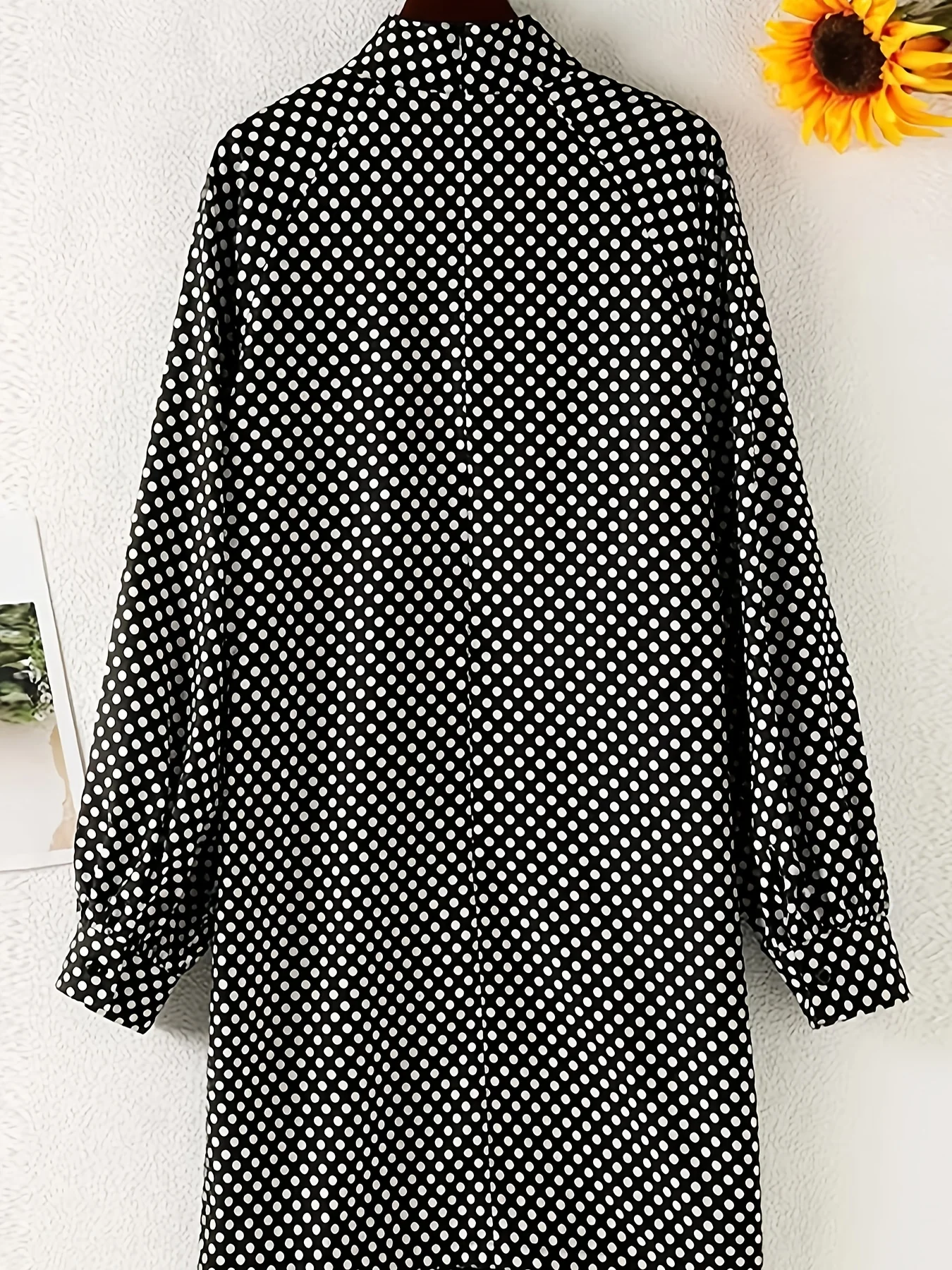 Polka Dot Print Dress, Elegant Tucked Long Sleeve Dress, Women's Clothing - Deanwangkt