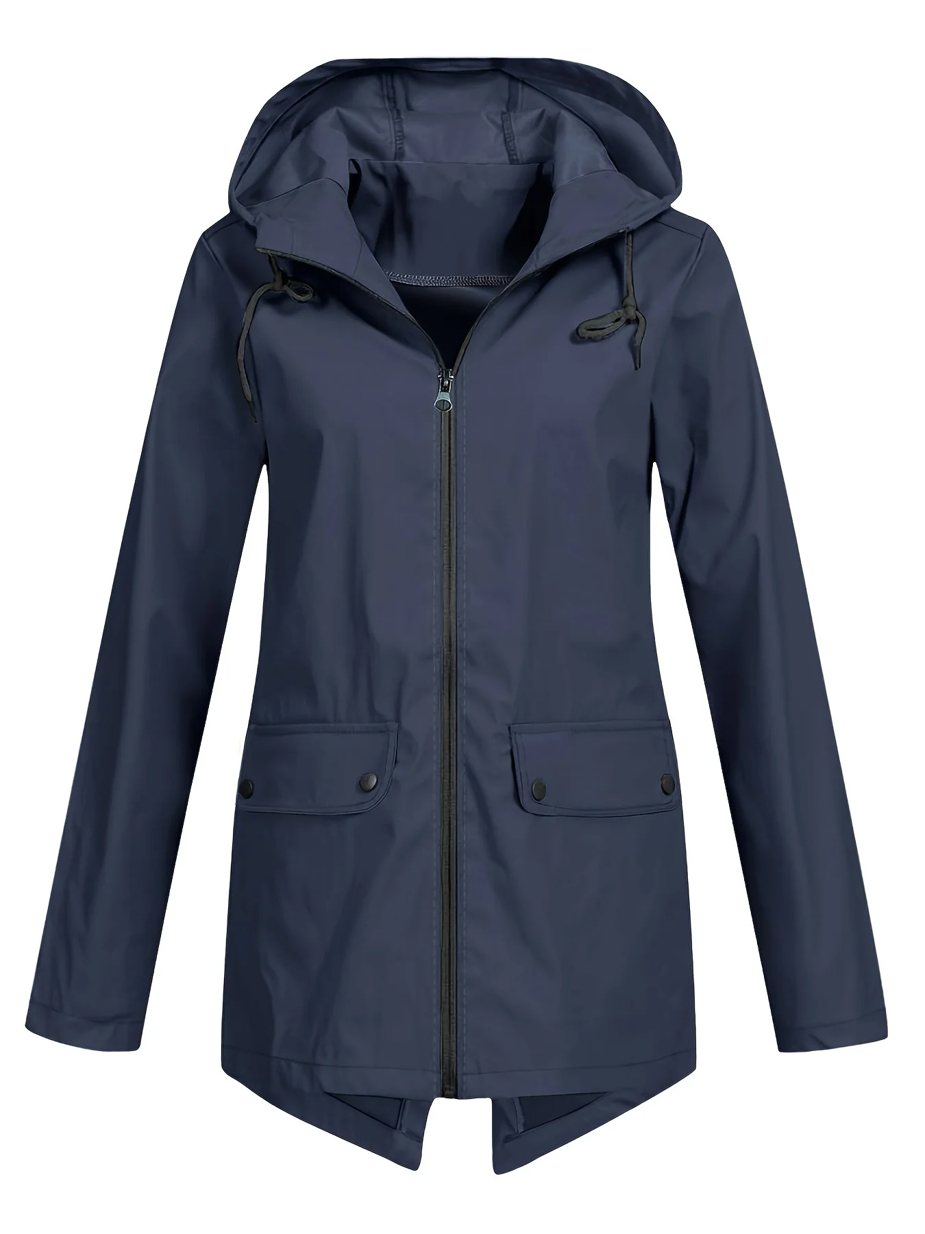 Solid Zip Up Drawstring Trench Coat, Casual Long Sleeve Hooded Jacket, Women's Clothing - Deanwangkt