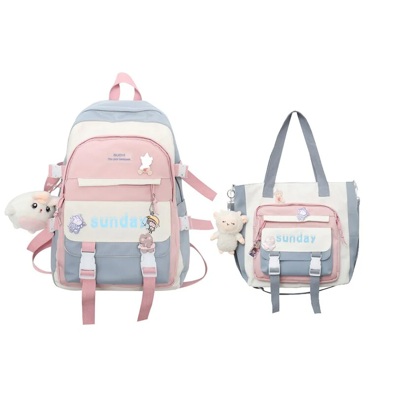 Back to school  Fashion Cute Teens Bookbag Nylon Waterproof Women Backpack Travel Mochila Kawaii Schoolbag for Girls Set Bag Rucksack - Deanwangkt