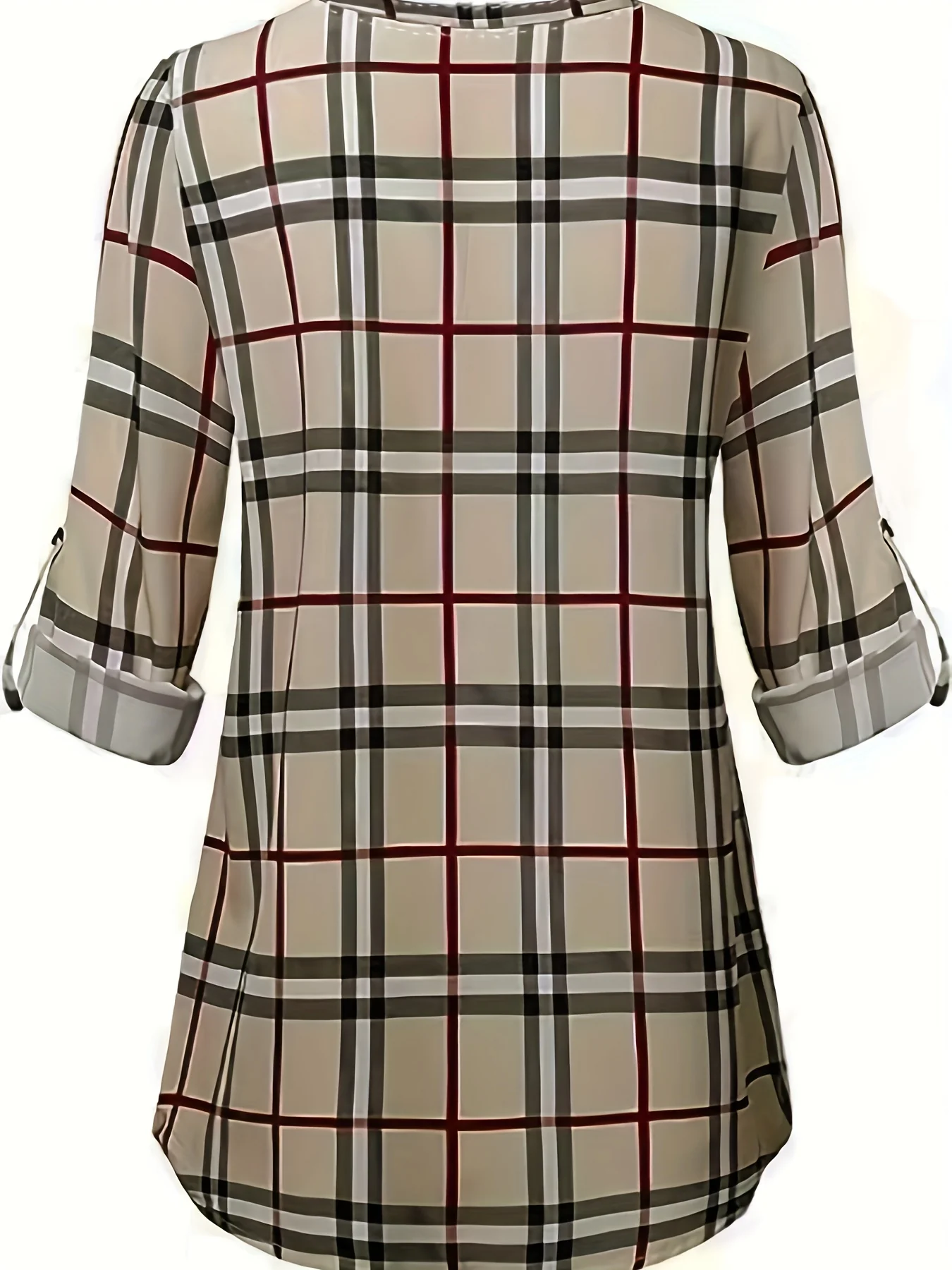 Plaid Print Notch Neck Blouse, Casual Long Sleeve Blouse For Spring & Fall, Women's Clothing - Deanwangkt