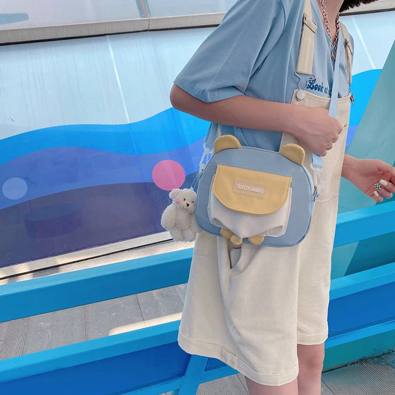 deanwangkt Japanese Style Lovely Small Bag Women Cartoon Bear Ears Nylon Bag Student Girl Crossbody Bags For Women Bolsa Mujer Shoulder Bag - Deanwangkt