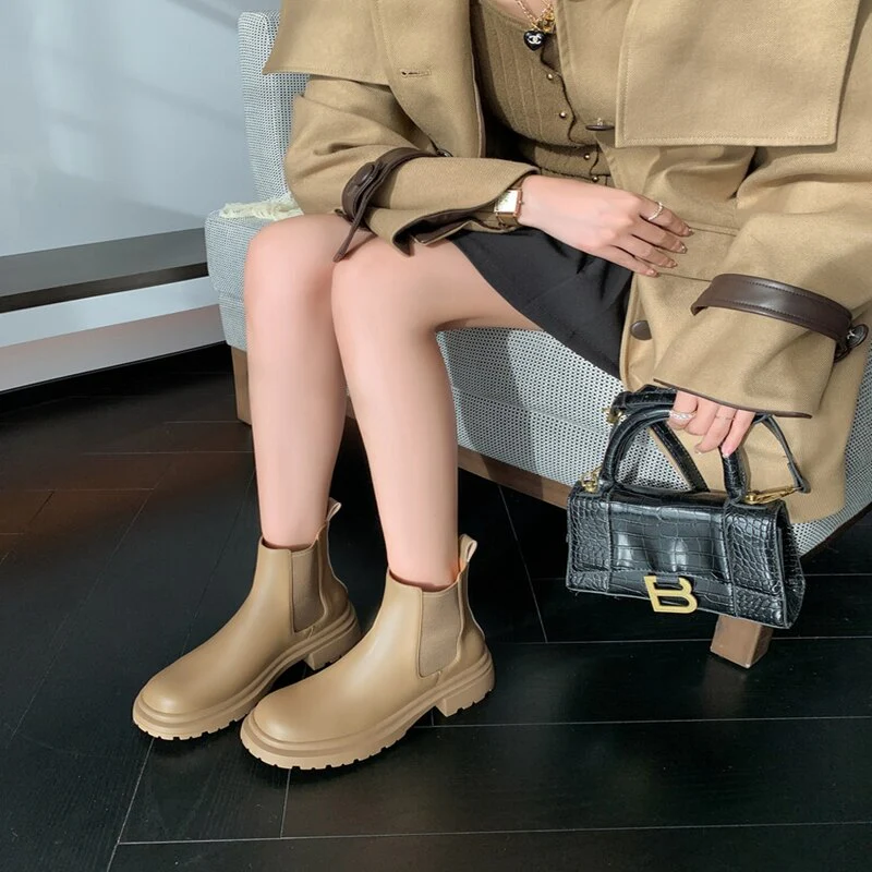 deanwangkt  fashion inspo   NEW Fall Shoes Women Genuine Leather Boots Round Toe Chunky Heel Women Boots Winter Solid Platform Women Boots botas de mujer - Deanwangkt