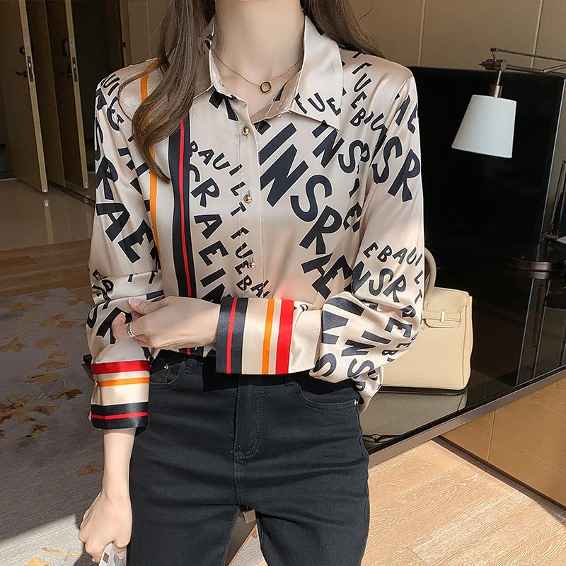 deanwangkt letter printing office ladies shirts Women's blouses  Summer Spring casual long sleeve Tops Blusas Mujer - Deanwangkt
