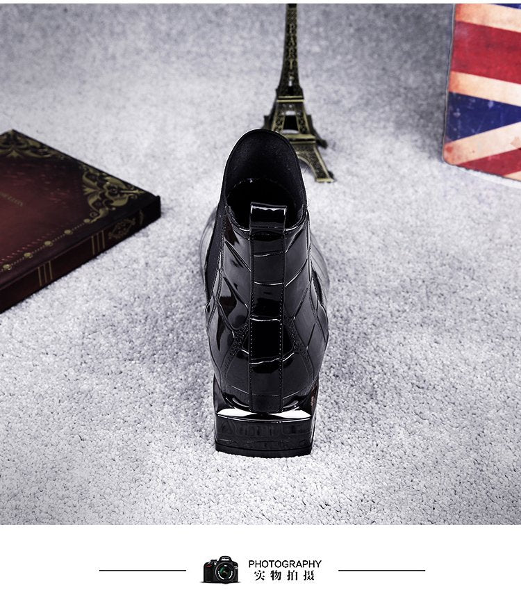 DEANWANGKT  Chic Women Boots Shiny Pu Leather Autumn Winter Shoes Spuare Toe Block Heels Ankle Boots Female Botas Zapatos Mujer - Deanwangkt