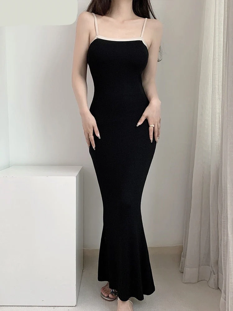 deanwangkt Sexy Slim Bodycon Dress Korean Style 2 Piece Sets Long Sleeve Drawstring Crop Top Maxi Dresses For Women Autumn - Deanwangkt